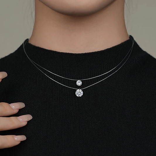 925 Silver 8mm 2ct Moissanite Pendant Necklace for Women Jewelry Adjustable Invisible Fish Line Chain Collar 1ct 0.5ct Diamond - Uknowucme