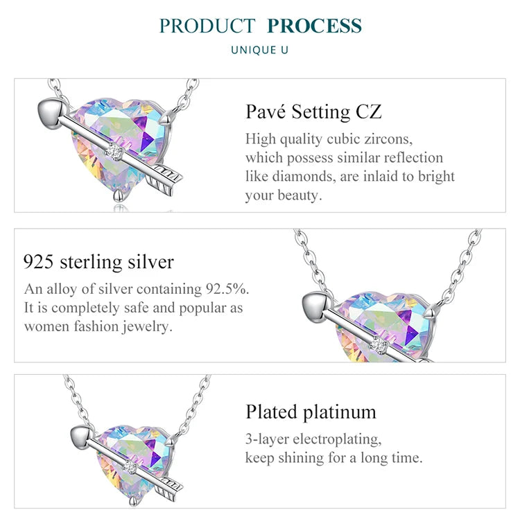 WOSTU 925 Sterling Silver Original Zircon Love Necklace Adjustable Neck Chain Cupid Arrow Heart Pendant For Women Jewelry Gift - Uknowucme