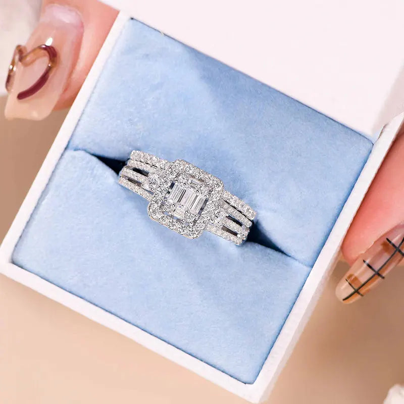 Newshe 925 Sterling Silver Original Wedding Rings for Women Emerald Cut Cubic Zirconia Bridal Set Engagement Band Fine Jewelry - Uknowucme