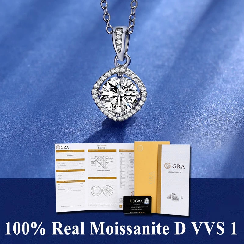 925 Sterling Silver Necklace Pendant 100% Real Moissanite For Women Fashion Clavicle Chain Necklaces Wedding Party Jewelry Gift - Uknowucme