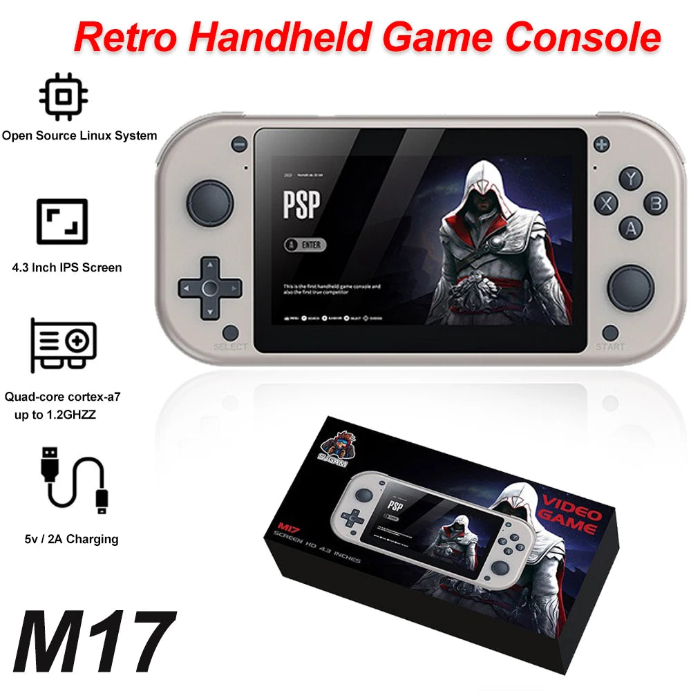 M17 Retro Video Handheld Game Console 4.3inch IPS Screen with 30000 Games Linux System Portable Pocket Retro Player for PSP/PS1