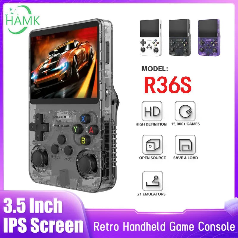 Open Source R36S Retro Handheld Video Game Console Linux System 3.5 Inch IPS Screen Portable Pocket Video Player 64GB Games - Uknowucme