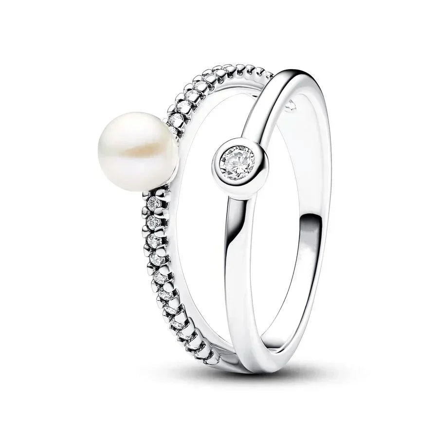 2024 New 925 Sterling Silver pretty Black Sparkling Row Eternity Overlapping Band Treated Freshwater Cultured Pearls Open Ring - Uknowucme