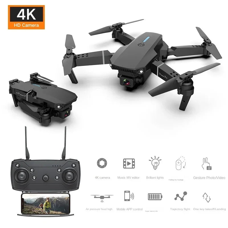 Drone E88 Pro Drone Aerial Photography High Definition 4k Dual Camera Quad Axis Remote Control Aircraft Children's Toys - Uknowucme