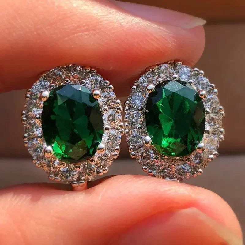 2025 Geometric Green CZ Sparkling Cubic Zirconia Earrings, Suitable for Women's Wedding Parties, Elegant  Jewelry - Uknowucme