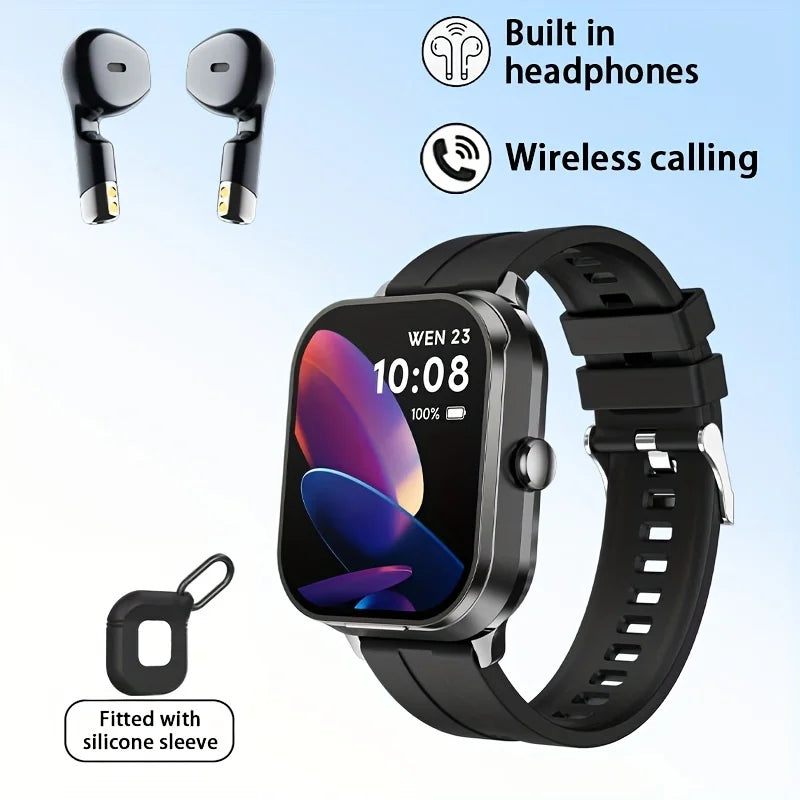 Men Smart Watch 2.01 inch HD Large Screen Waterproof Heart Rate Blood Oxygen Bluetooth earphone TWS 2 in 1 Make phone calls 2024