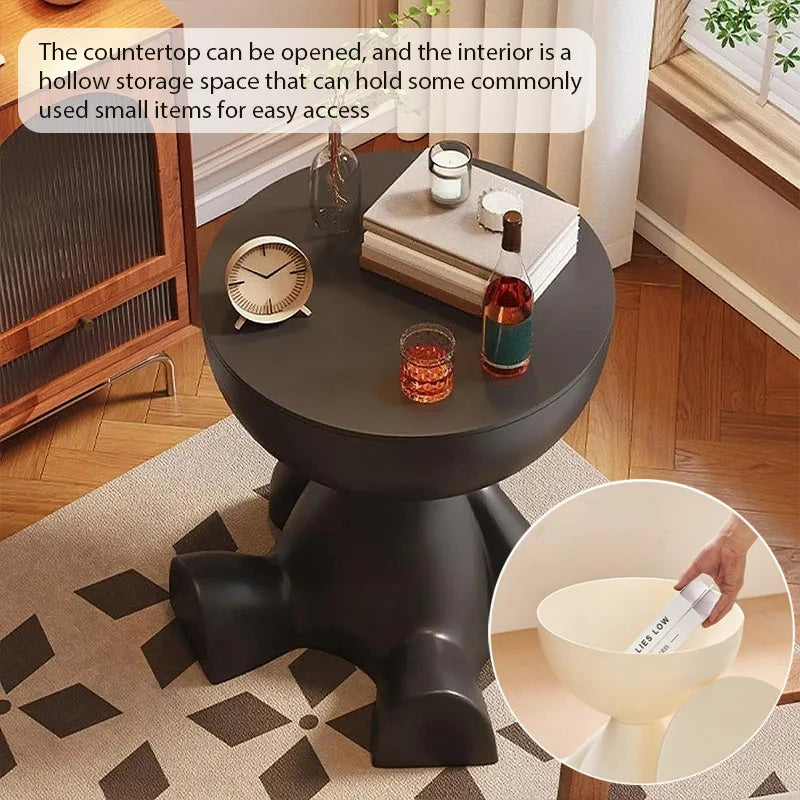 Modern Creative Bear-Shaped Plastic Nightstand Multi-Functional Bedside Table Easy Assembly for Living Room and Bedroom Storage