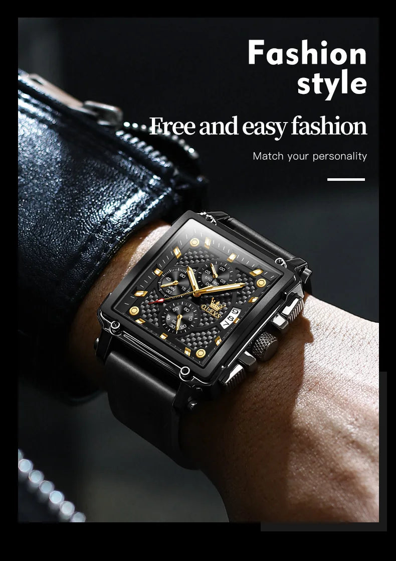 OLEVS Brand 9925 Men's Watches Gold Square Dial Quartz Male Watch Original Leather Strap Fashion Watch 30m Waterproof Top Ten - Uknowucme