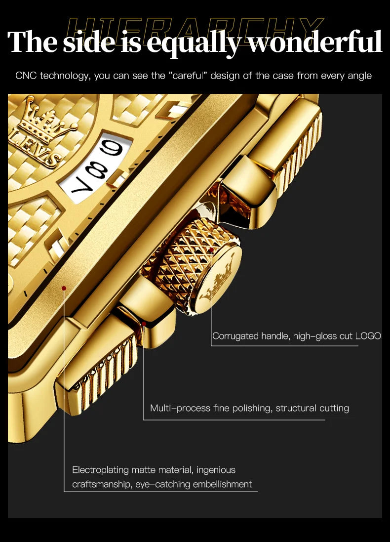 OLEVS Brand 9925 Men's Watches Gold Square Dial Quartz Male Watch Original Leather Strap Fashion Watch 30m Waterproof Top Ten - Uknowucme