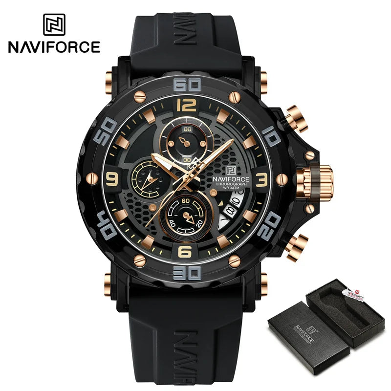 NAVIFORCE Men's Quartz Watch Fashion Trend 5ATM Waterproof Male Watches Chronograph Luminous Hands Silicone Strap Lightweight - Uknowucme