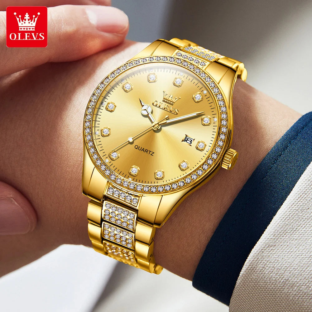 OLEVS Original Fashion Quartz Watch for Men Stainless Steel Waterproof Calendar Luminous High Quality Fashion Wrist Watch Men - Uknowucme