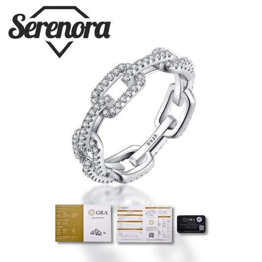 925 Sterling Silver Full Diamond Moissanite TrendyFine Jewelry Accessories Simulated Diamond Stacking Chain Rings For Women Gift - Uknowucme