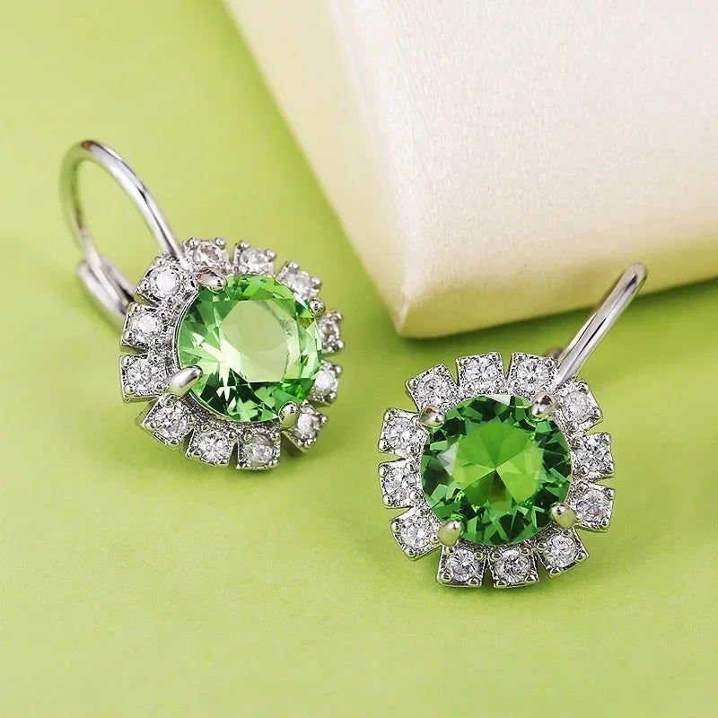 2025 Geometric Green CZ Sparkling Cubic Zirconia Earrings, Suitable for Women's Wedding Parties, Elegant  Jewelry - Uknowucme