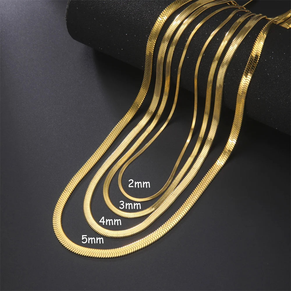 Skyrim Stainless Steel Snake Chain Necklace for Women Men Gold Color Herringbone Choker Neck Chains 2024 Trend Jewelry Gift Hot - Uknowucme