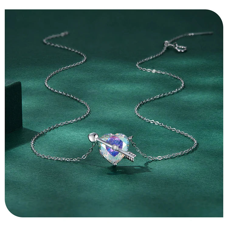 WOSTU 925 Sterling Silver Original Zircon Love Necklace Adjustable Neck Chain Cupid Arrow Heart Pendant For Women Jewelry Gift - Uknowucme