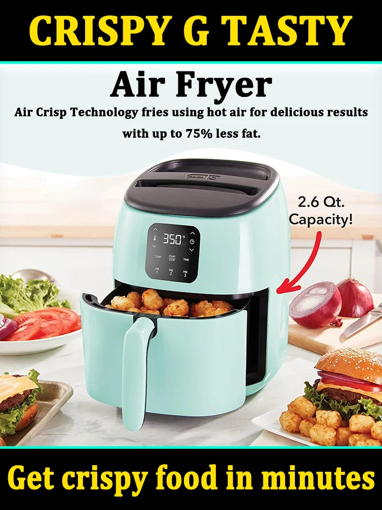 Ceramic Air Fryer Oven, 2.6 Quart, Compact, Cook Healthier Meals, Nonstick Surface, Auto Shutoff, Digital Screen - Uknowucme