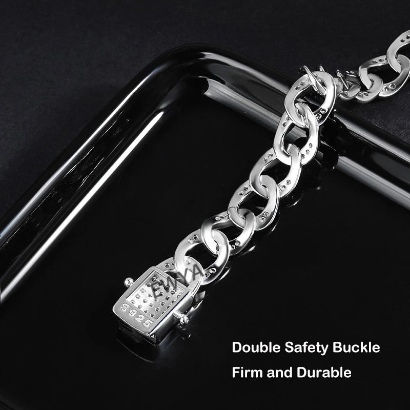 EWYA Full 1.2mm D Color Moissanite Cuban Chain Bracelet For Men Women S925 Silver Pass Diamond Test 8mm Wide Link Bracelets Gift - Uknowucme
