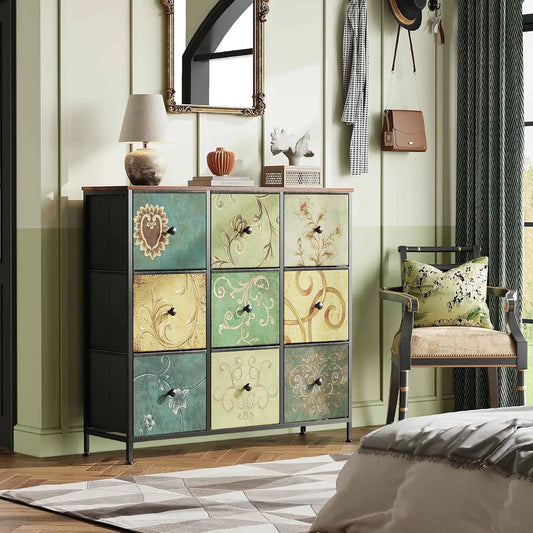 Chest of Drawers with 9 Fabric Drawers, TV Cabinet, Sideboard with Fabric Drawers, Drawer Cabinet for Kitchen Office Hallway - Uknowucme
