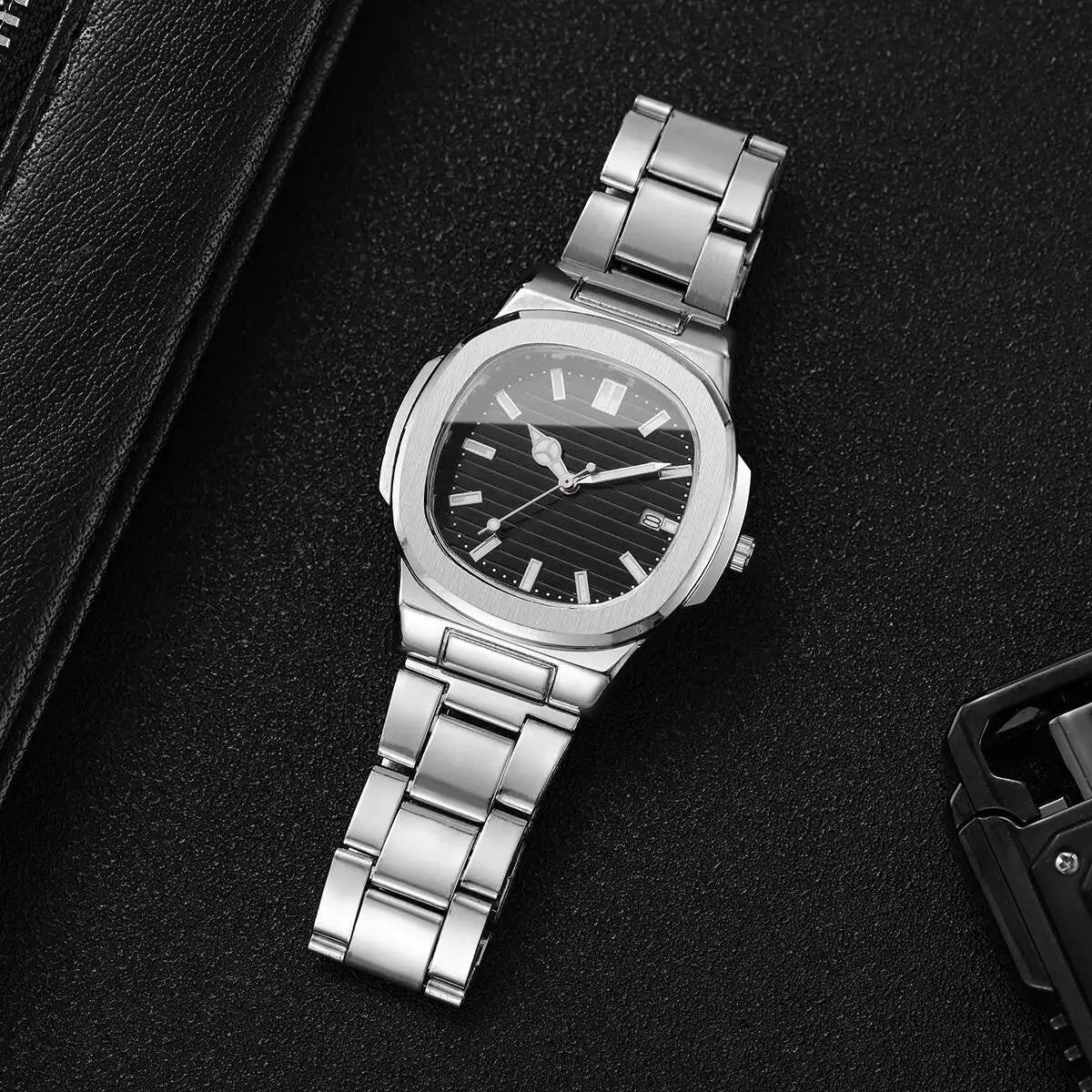 Fashion Square Men Business Watches Luxury Stainless Steel Strap Quartz Watch with Calendar For Mens Clock（Without Box） - Uknowucme