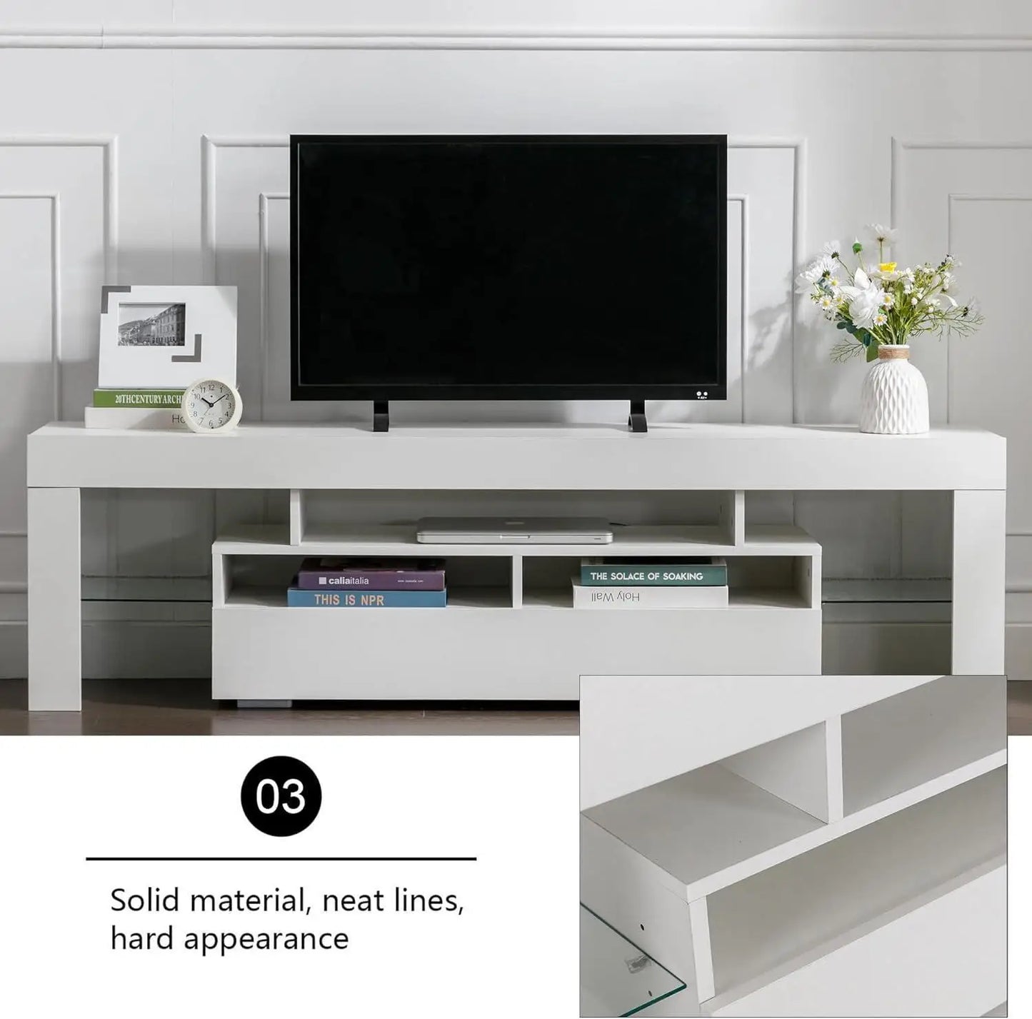 EBELLO 63-Inch Storage TV Cabinet TV Support Shelf Storage Cabinet with Multi-Color Lighting Strips