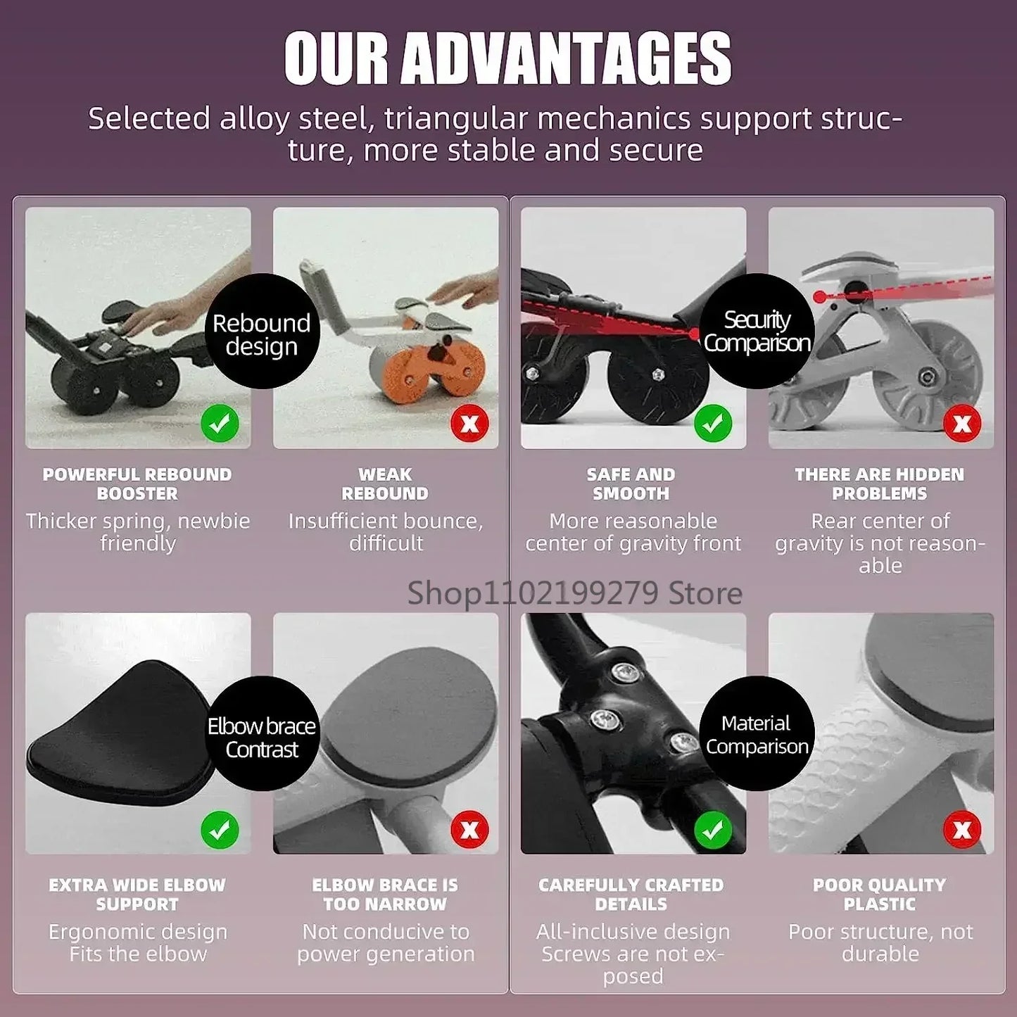 AB Roller Wheel Automatic Rebound Abdominal Muscle Training Push-up Abdominal Roll Elbow Flat Plate Home Fitness Exercise - Uknowucme
