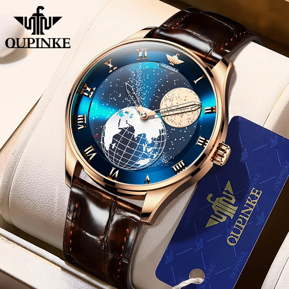 OUPINKE 3230 Men's Watches Flywheel Automatic Mechanical Original Wristwatch for Man Waterproof Luminous Perpetual Moon Phase - Uknowucme