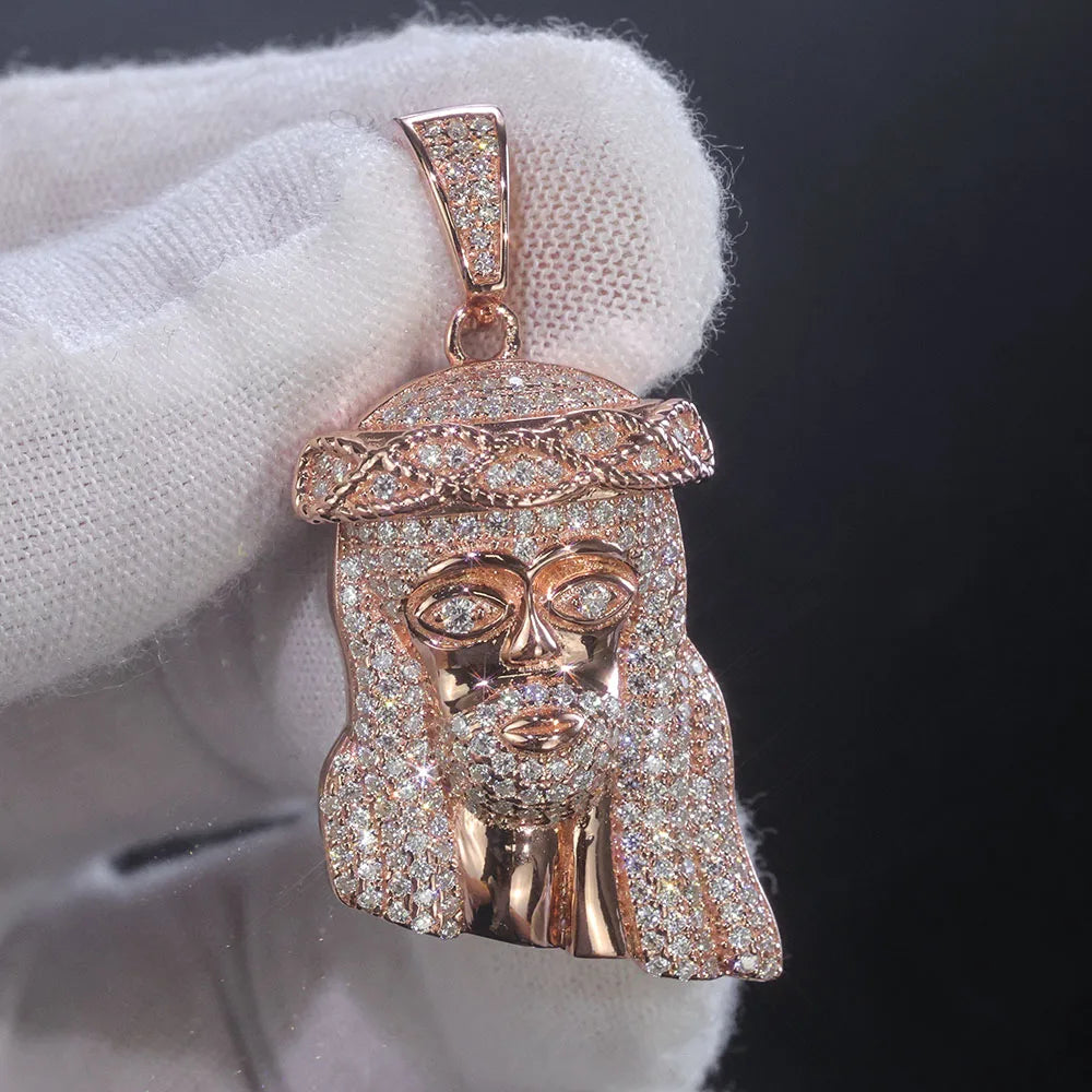 ESKEEM Hip Hop Moissanite Small Jesus Head Pendant 18k Gold Plated 925 Sterling Silver Iced Out VVS Jewelry Pass Diamond Test
