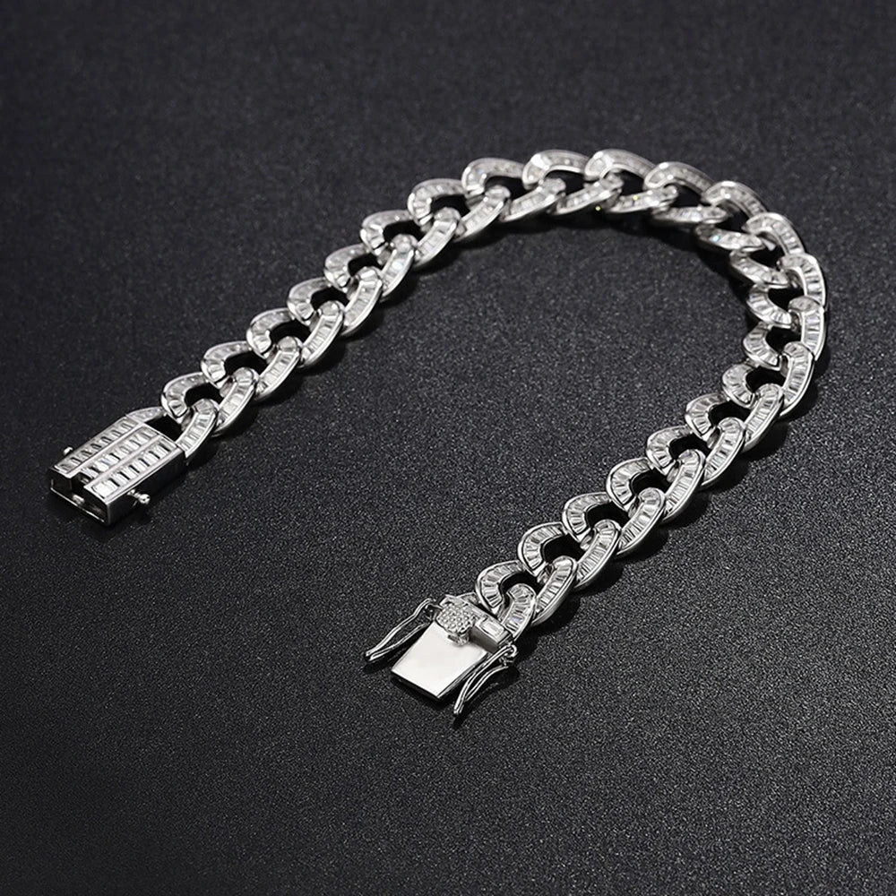 Wong Rain Hip Hop Rock 925 Sterling Silver 10MM Simulated Moissanite Gemstone Luxury Cuban Chain Bracelet Fine Jewelry Wholesale - Uknowucme