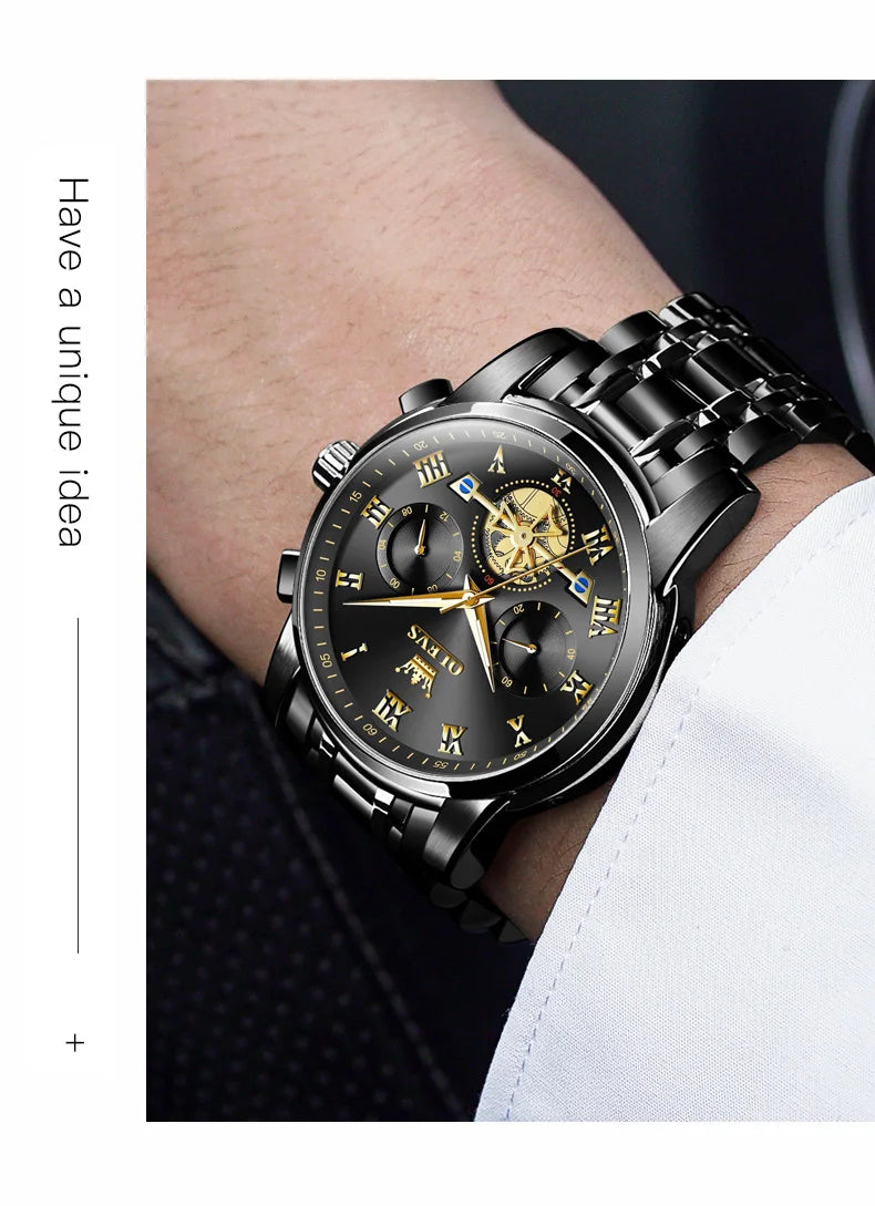 OLEVS 2859  Men's Quartz Watch With Steel Band Timing Function - Uknowucme