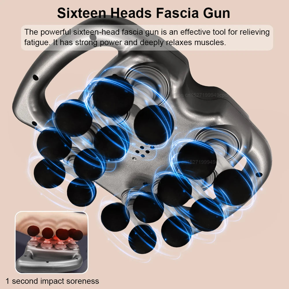 Fascia Gun Muscle Massager Gun High Frequency  Body Massage Machine Sixteen-head Waist Shoulder Professional Fascia Massage Gun