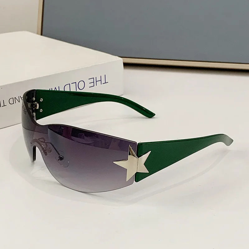 New Fashion Rimless Y2K Sunglasses For Women Men Trendy 2000'S Sun Glasses Punk One Piece Goggles UV400 Oculos De Sol - Uknowucme
