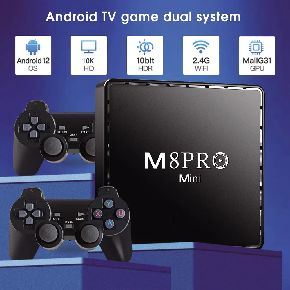 Retro Game Console M8 Pro Mini HD Game Box 64G Built In 10000 Games for PS1 SFC Wireless Gamepad Console for Android 12.1 TV Box