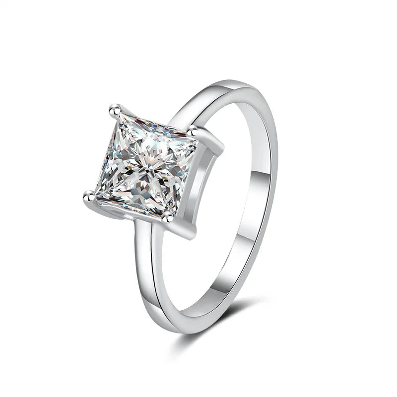 FIRERING 1-2ct Square Moissanite Ring GRA Certificate Passed Diamond Test S925 Silver Women Anniversary Jewelry Gift - Uknowucme