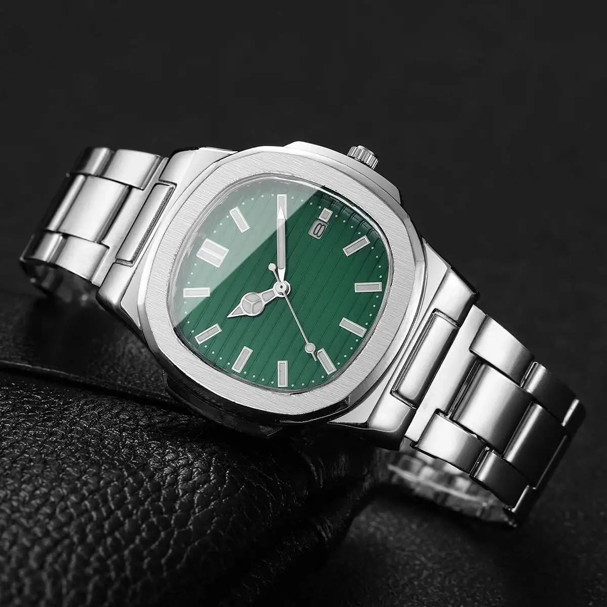 Fashion Square Men Business Watches Luxury Stainless Steel Strap Quartz Watch with Calendar For Mens Clock（Without Box） - Uknowucme