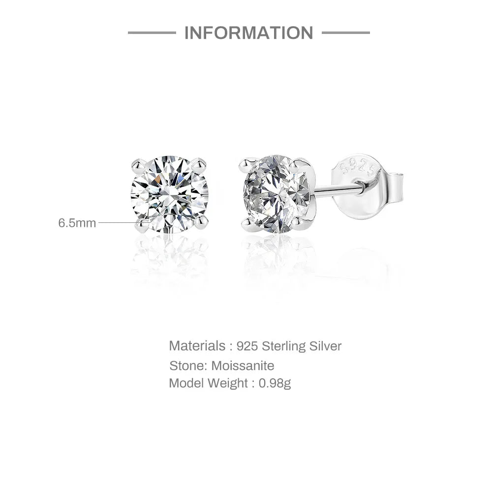 CANNER 0.5-1.2 Carat D Color Moissanite Ear Stud Earrings For Women 925 Sterling Silver Sparkling Piercing Earring Fine Jewelry - Uknowucme