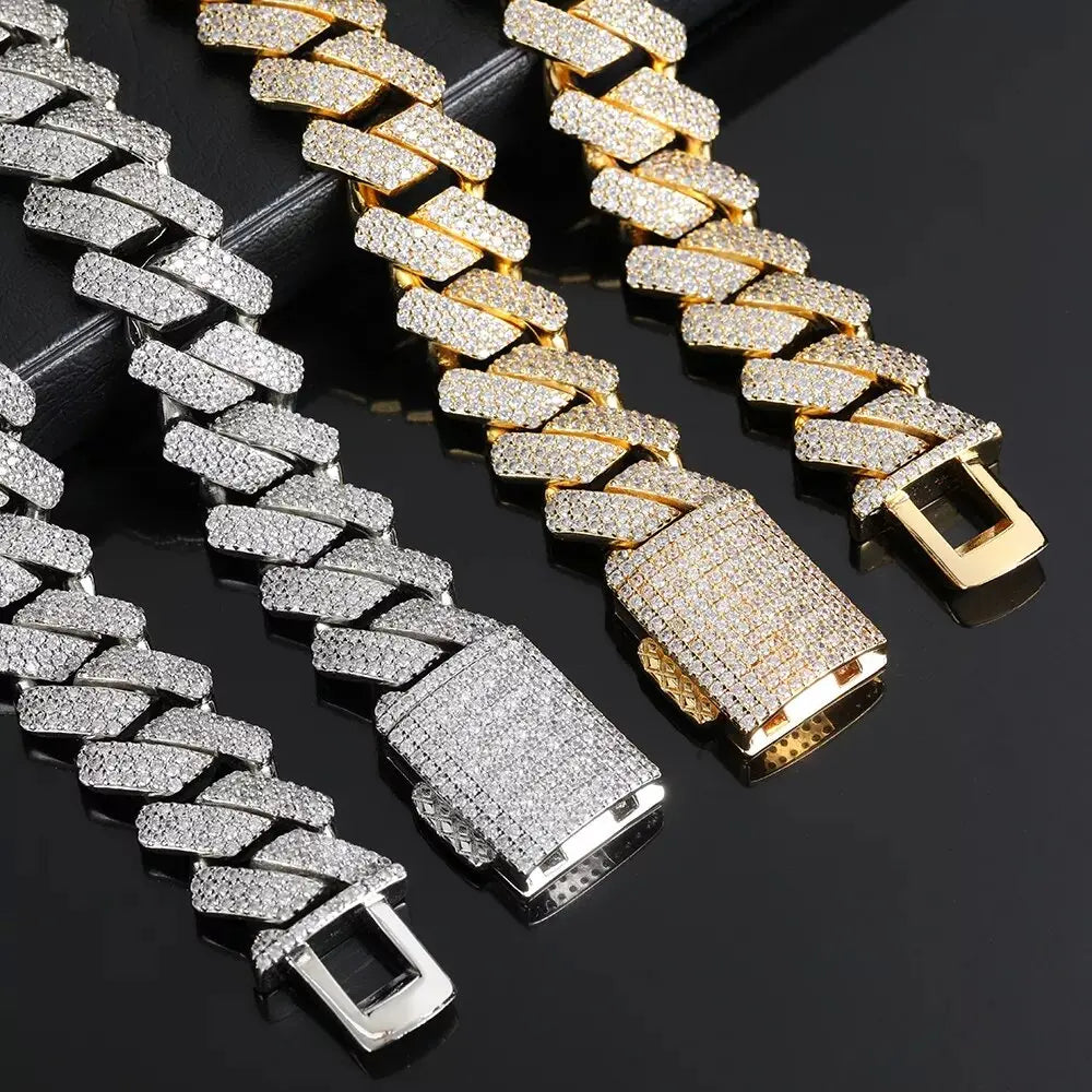 Pass Diamond Miami Hip Hop Jewelry VVS Stone Shiny 3ROW Men 925 Sterling Silver Necklace Moissanite Cuban Link Chain Luxury - Uknowucme