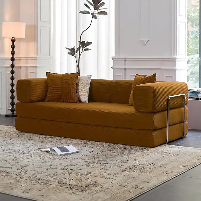 78.8”Compression Sofa - Convertible Sleeper Sofa Bed with Pillow Back Support - Corduroy Foldable Sofa Bed with Fixed-Shape