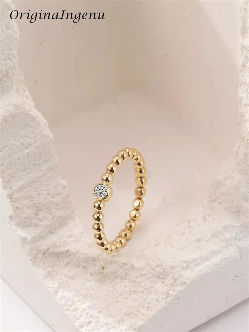 14K Gold Filled Moissanite Ring Handmade Beads Band Ring Minimalism Jewelry Tarnish Resistant Jewelry Boho Women Ring - Uknowucme