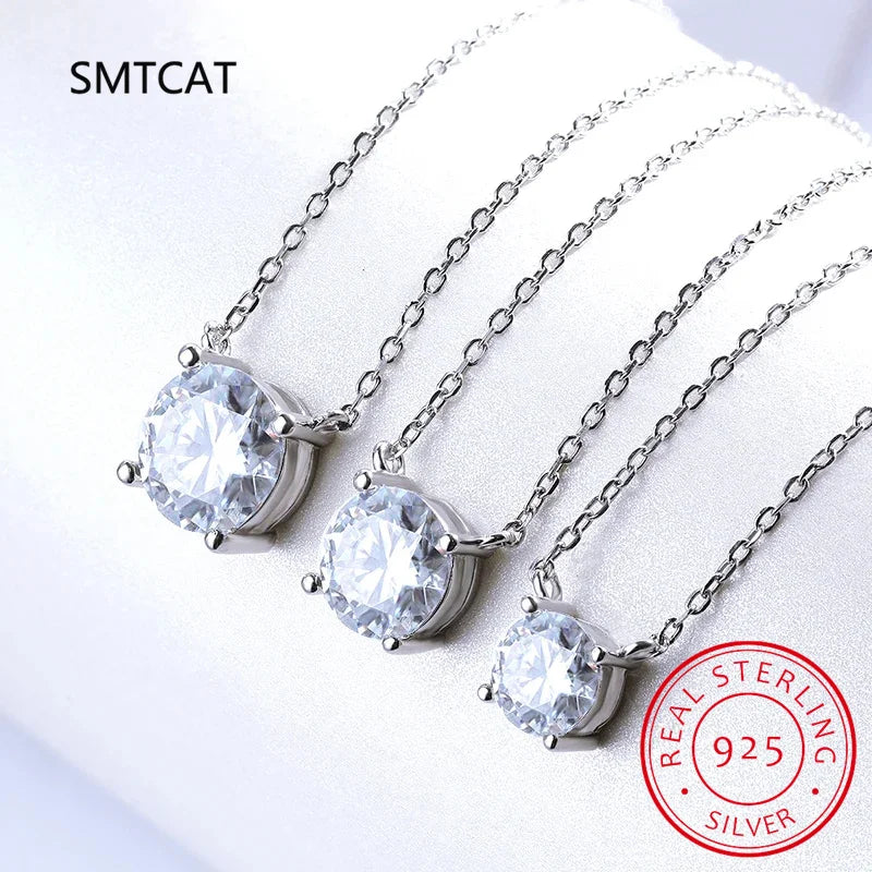 Moissanite Diamond 6.5mm 1CT Necklace For Woman Pendant 925 Silver Necklace For Women Chains Party Bridal Fine Jewelry - Uknowucme