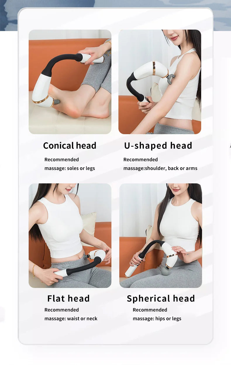 Massage Gun with Upgraded Extended Handle U-Shaped Back Massager Deep Tissue with 4 Massage Heads Fascia Gun Muscle Relaxation