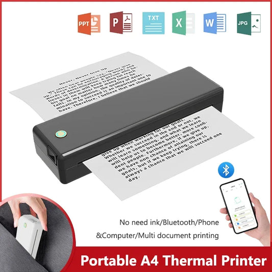 Portable A4 Thermal Printer Bluetooth Photo PDF Excel Word Document Printing Machine Wrong Question Print for Office Home School - Uknowucme