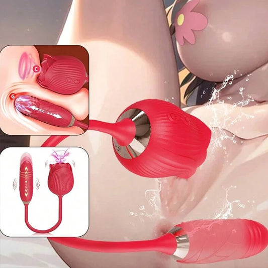 Rose Sucking Vibrator Women Masturbator Nipple Penetration Vagina Vibrator Sucker Dildo Masturbators 2 in 1 Sexy Shop Products
