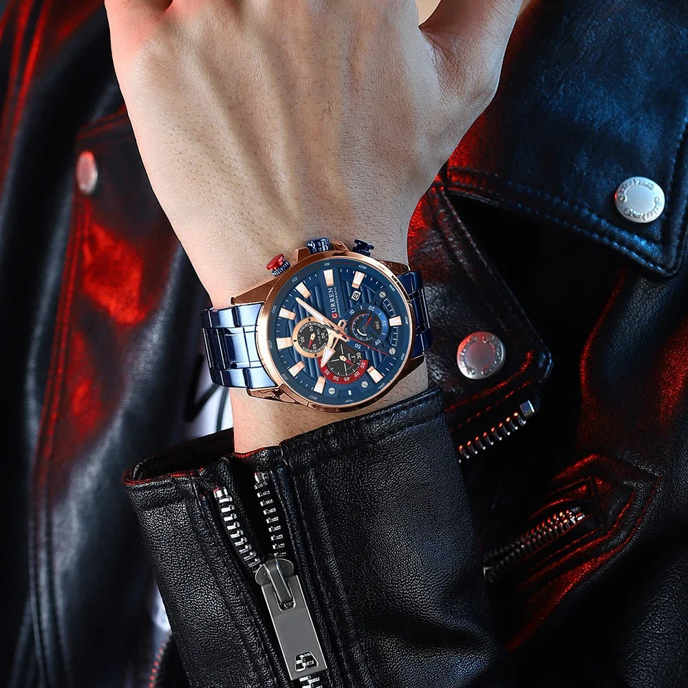CURREN  Multifunctional Quartz Men's Watch Sport Stainless Steel Strap Luminous Watch with Automatic Date часы мужские наручные - Uknowucme