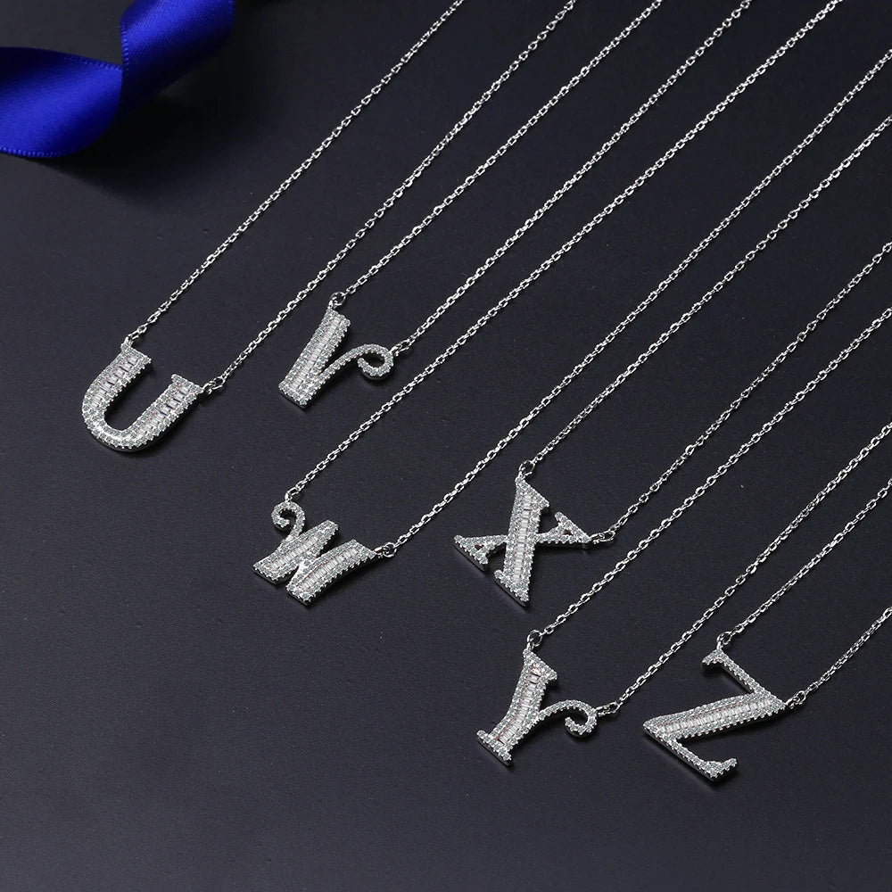 Moissanite A-Z Initial Letter Pendant Necklace For Women Girls 26 Letters 925 Sterling Silver Hip Hop Man Name Jewelry Gift - Uknowucme