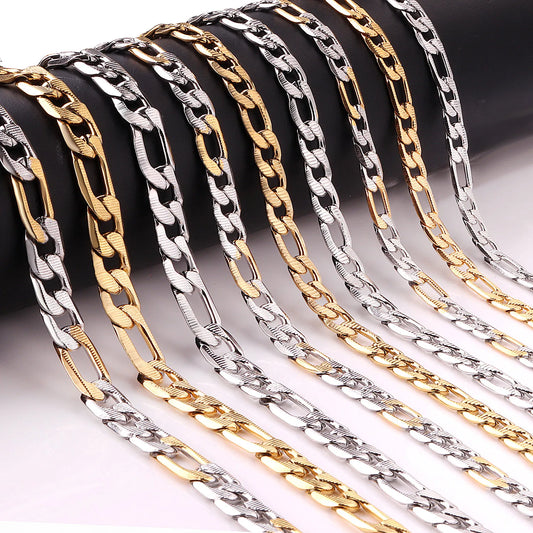 LUXUSTEEL 6/8/10MM Men's Figaro NK Chain Necklace Stainless Steel Gold Color Mixed Silver Color Curb Link For Women Jewelry Gift - Uknowucme