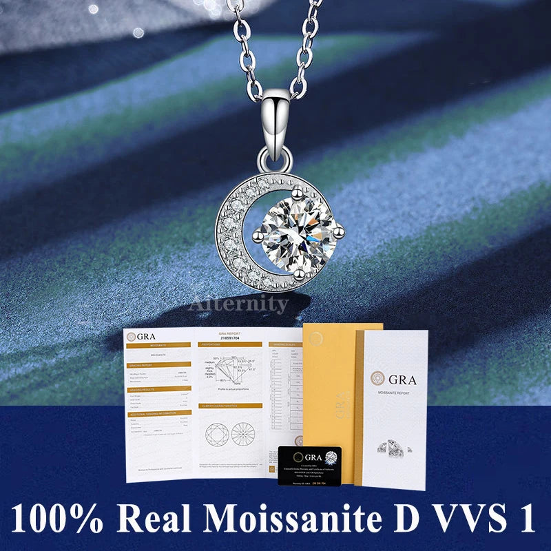 925 Sterling Silver Necklace Pendant 100% Real Moissanite For Women Fashion Clavicle Chain Necklaces Wedding Party Jewelry Gift - Uknowucme