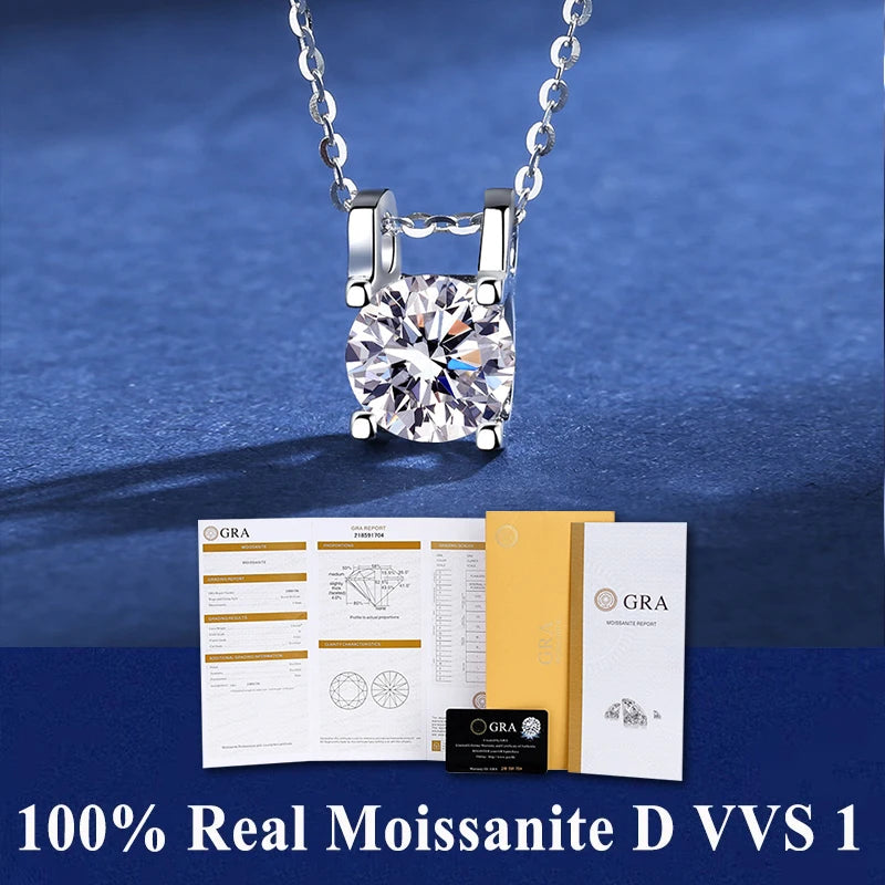 925 Sterling Silver Necklace Pendant 100% Real Moissanite For Women Fashion Clavicle Chain Necklaces Wedding Party Jewelry Gift - Uknowucme