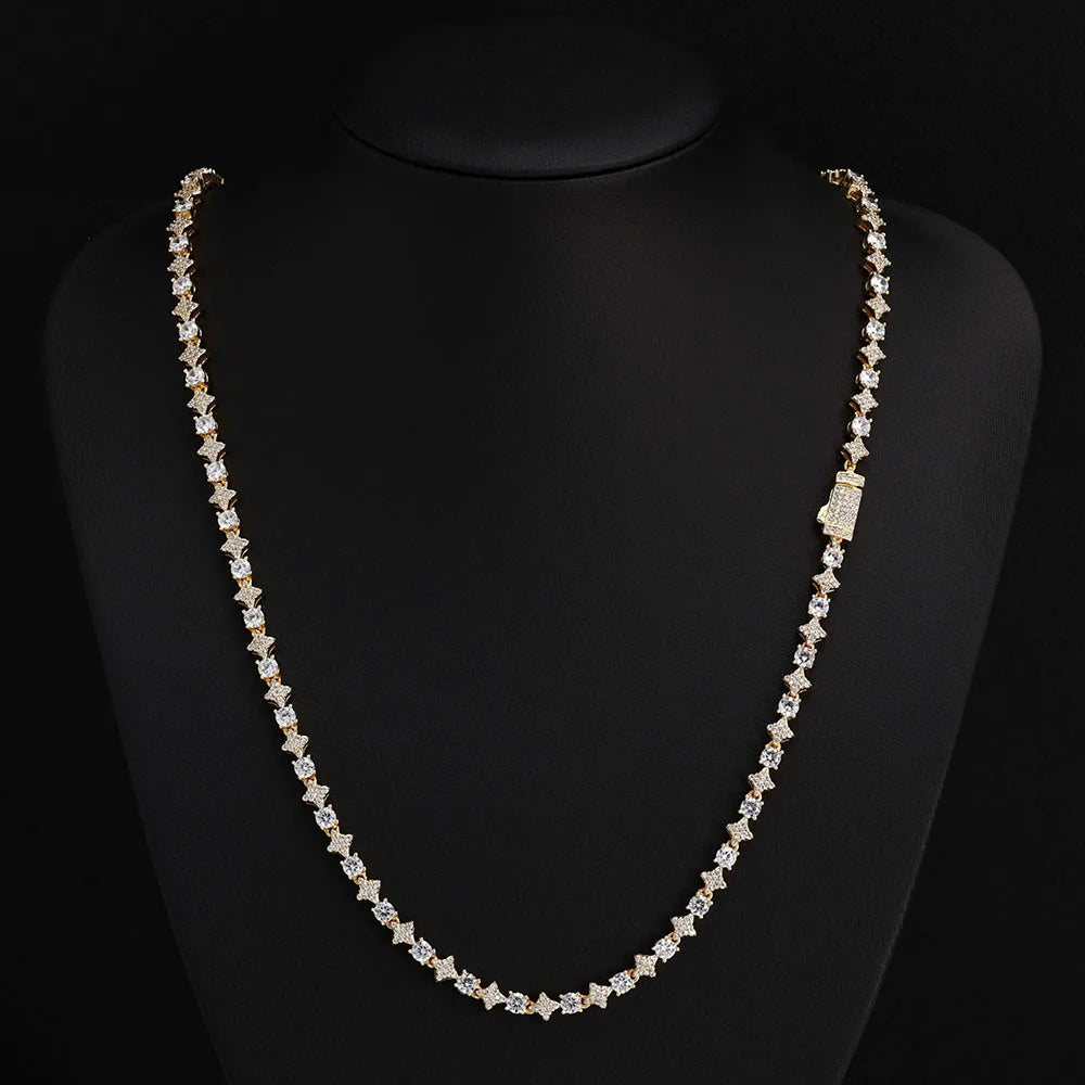 ESKEEM Custom Black White Moissanite Star Tennis Chain Exquisite Party Wedding Gift Bling Iced VVS 925 Silver Tennis Necklace - Uknowucme