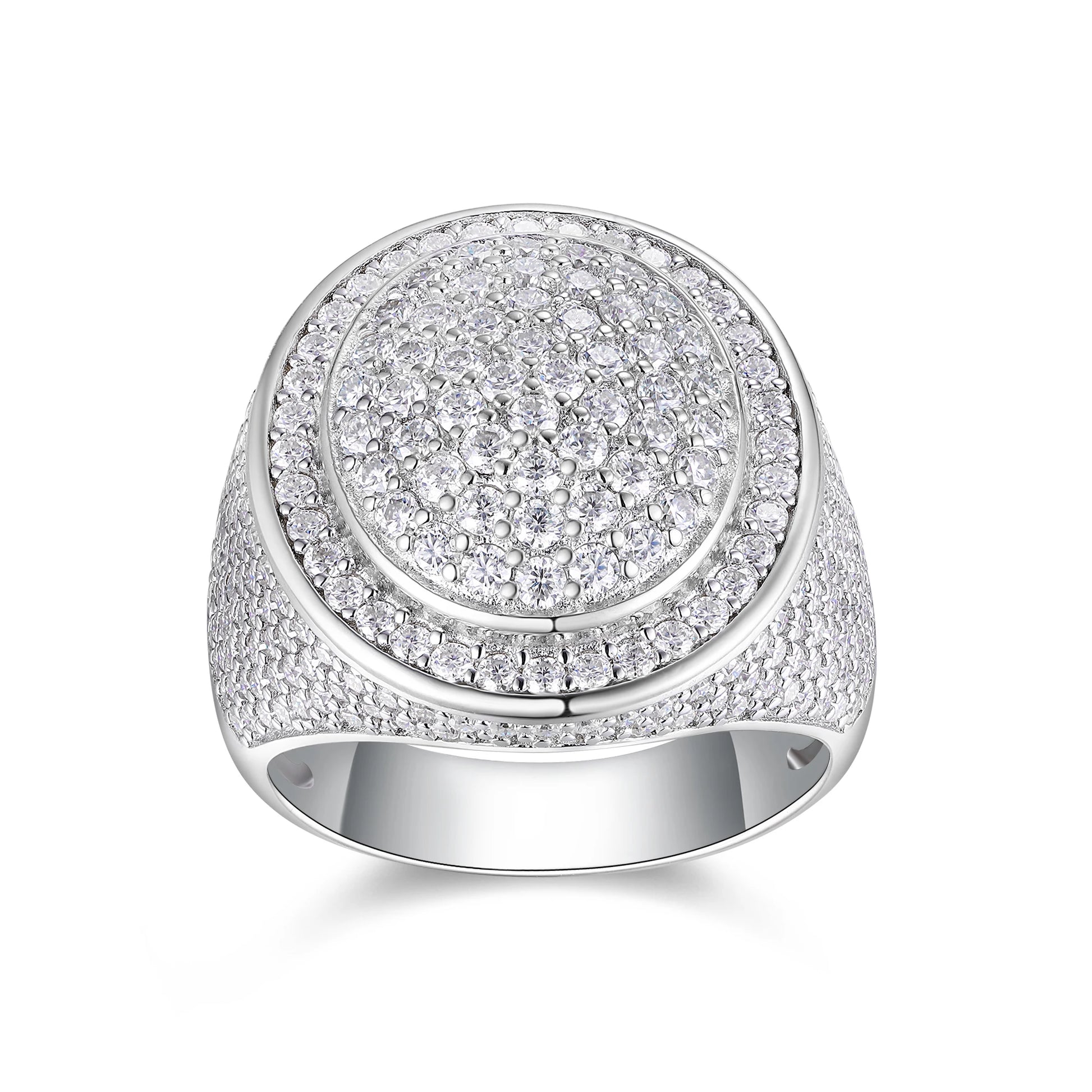 JIUZUAN Full Moissanite Ring Round Pave 925 Silver 18K Gold Plated Hip Hop Style Jewelry Gift Comes with GRA Certificate - Uknowucme