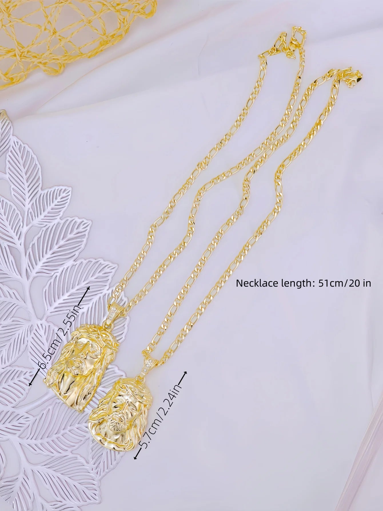 2 Sizes Hip Hop Punk Style God Jesus Head Deluxe Gold Plated Pendant Collar Necklace Figaro Chain Men Women Jewellery - Uknowucme
